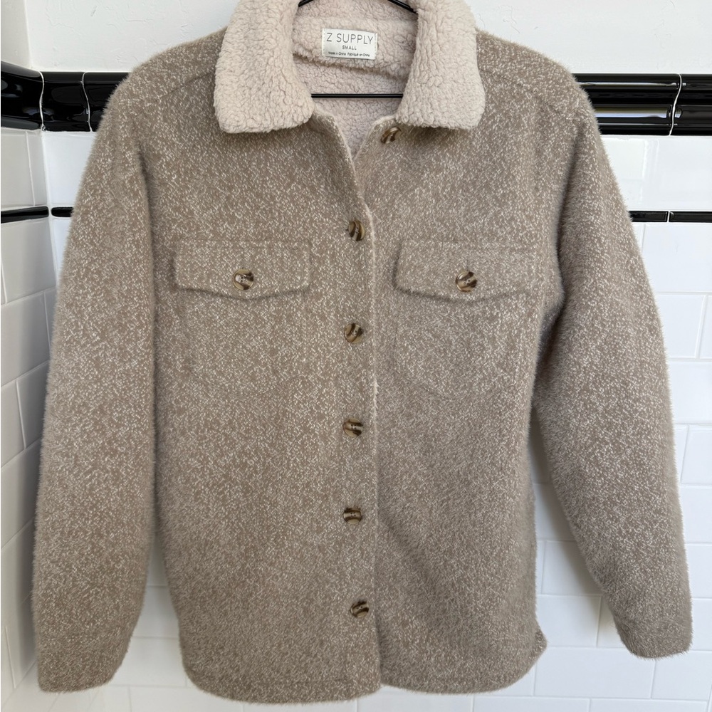 Z Supply Tan Teddy Jacket with Collared Neckline